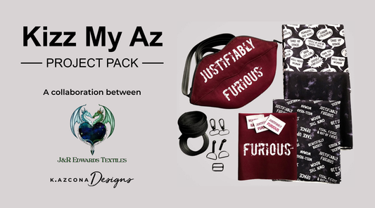 Kizz My Az Convertible Pouch lip shaped bag sewing pattern project pack from J&R Edwards Textiles