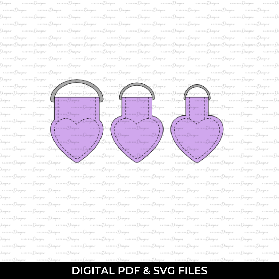 Three purple heart-shaped d-ring connectors with silver d-rings on a white background.