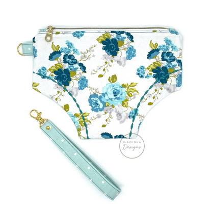 Blue Floral Panty Wristlet